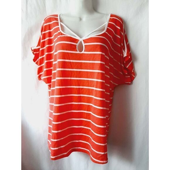 Ultra teeze coral white striped large blouse - Picture 1 of 4